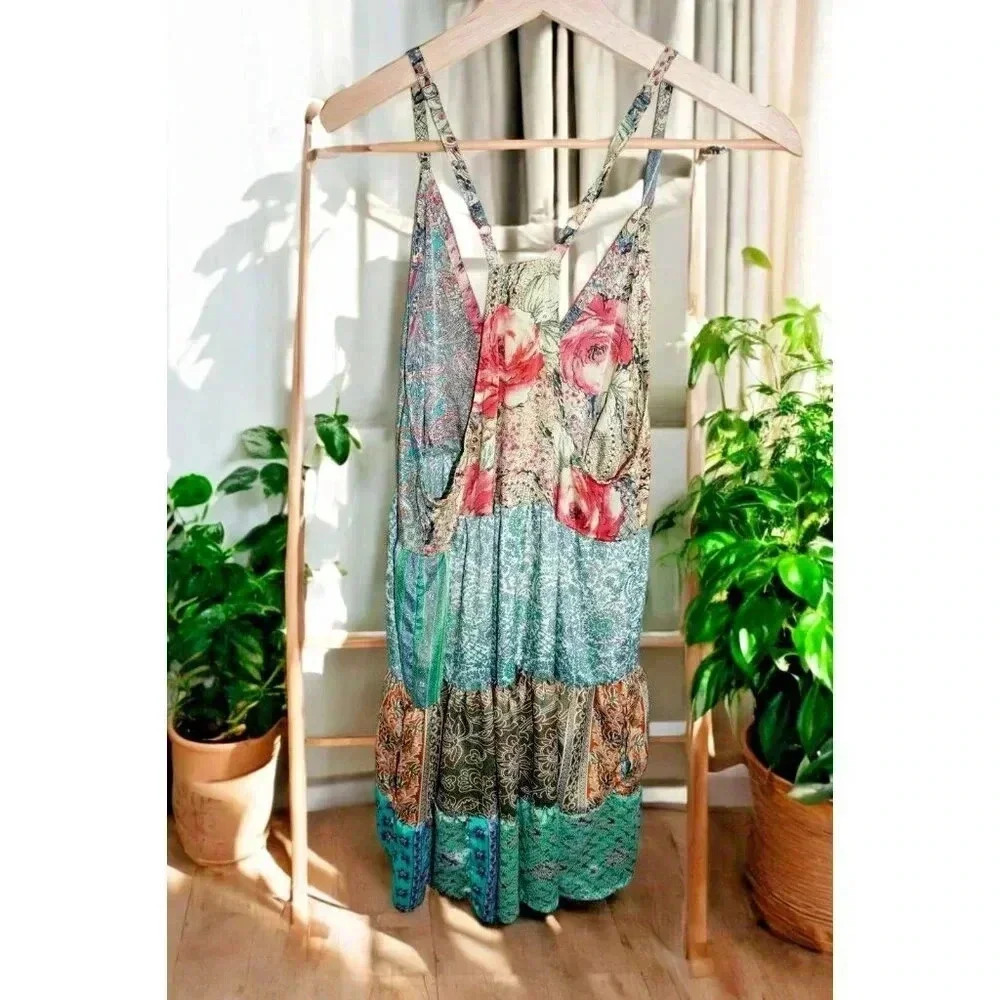 Paani Midi Boho Patchwork Halter Swing Dress Size… - image 5